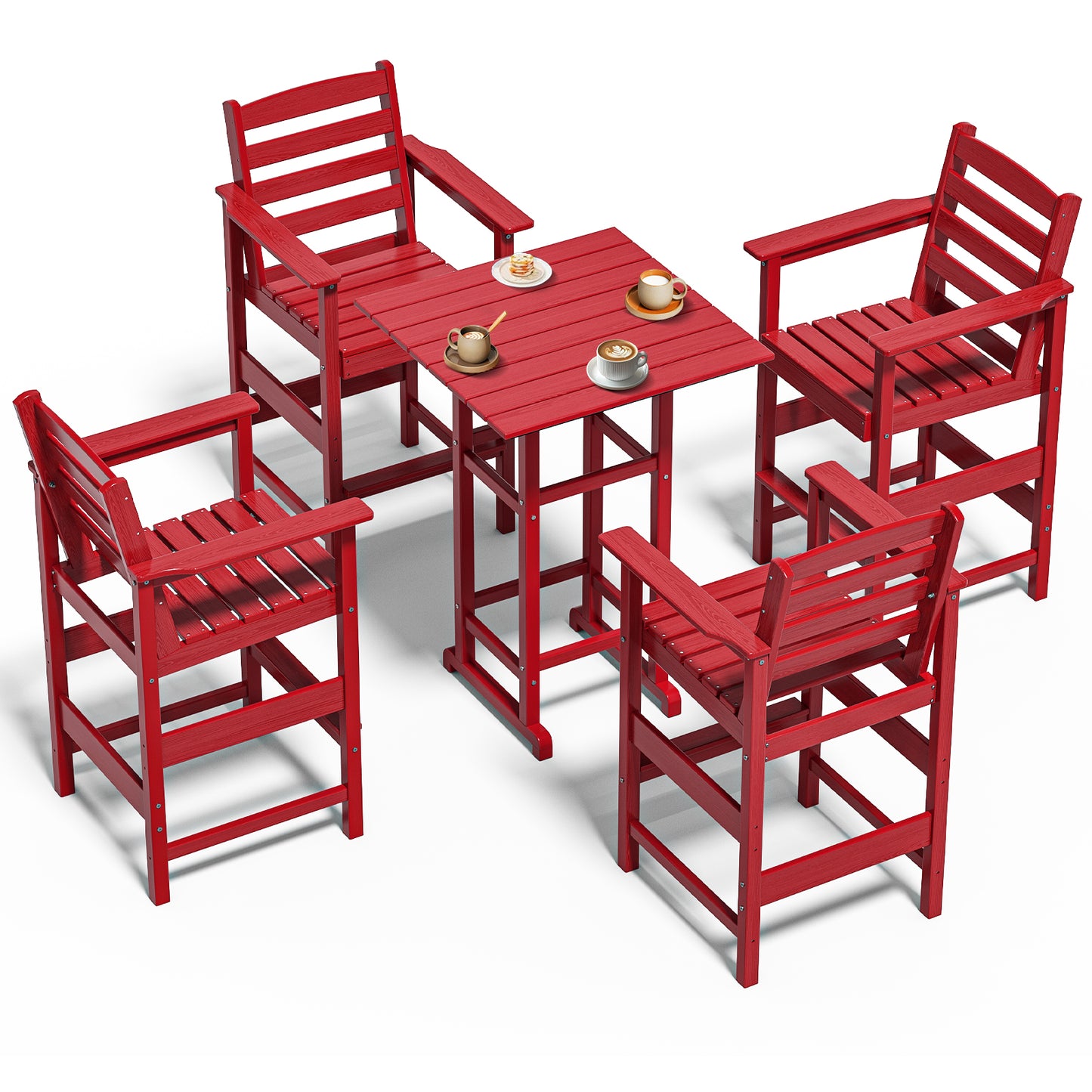 5-Piece HDPE Bar Set – All-Weather Patio Furniture with 4 Tall Chairs & 1 Square Table for Balcony, Garden, or Poolside