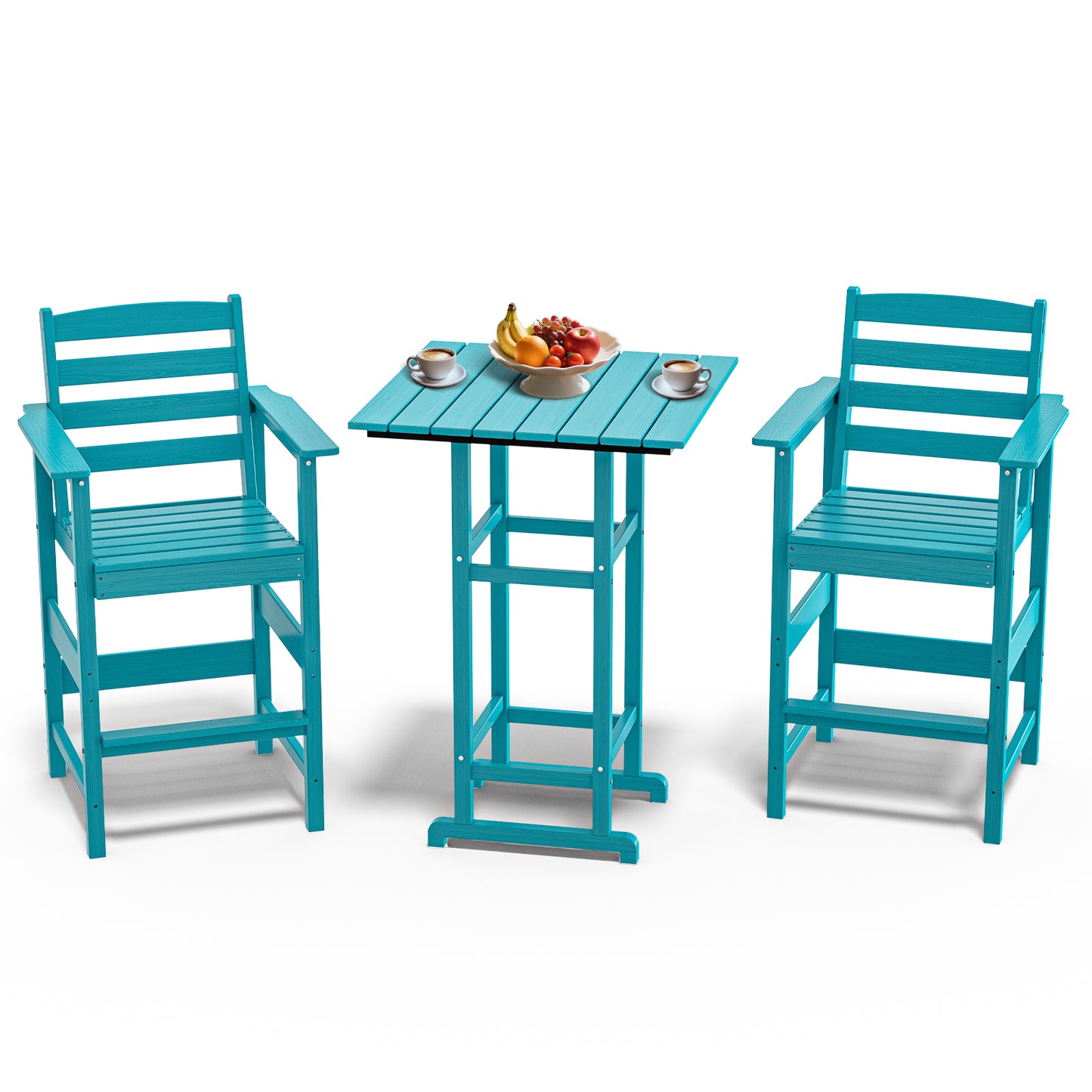 3-Piece All-Weather HDPE Bar Set – HDPE Bar Table with 2 Tall Bar Chairs, Fade-Resistant Outdoor Furniture for Balcony or Poolside