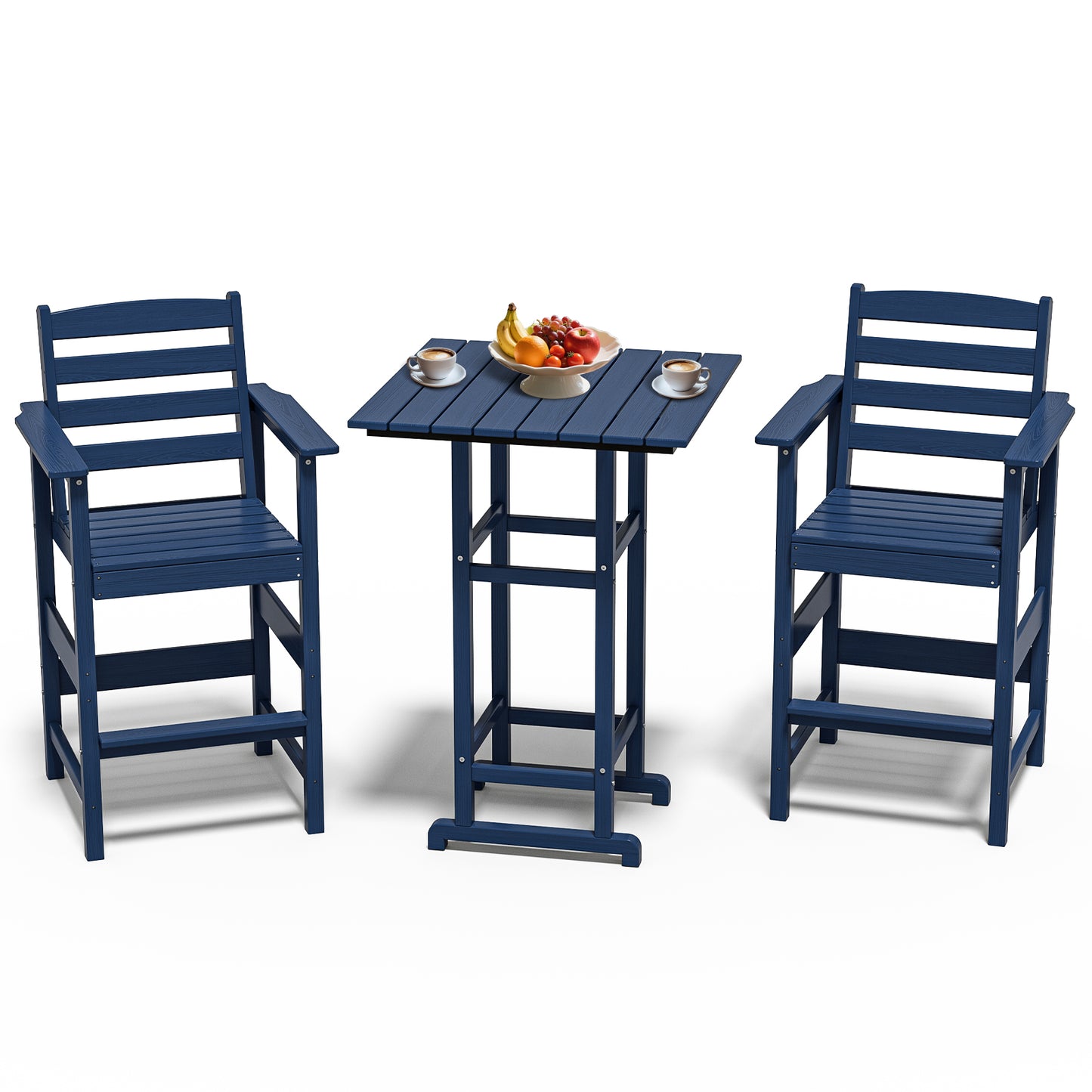 3-Piece All-Weather HDPE Bar Set – HDPE Bar Table with 2 Tall Bar Chairs, Fade-Resistant Outdoor Furniture for Balcony or Poolside