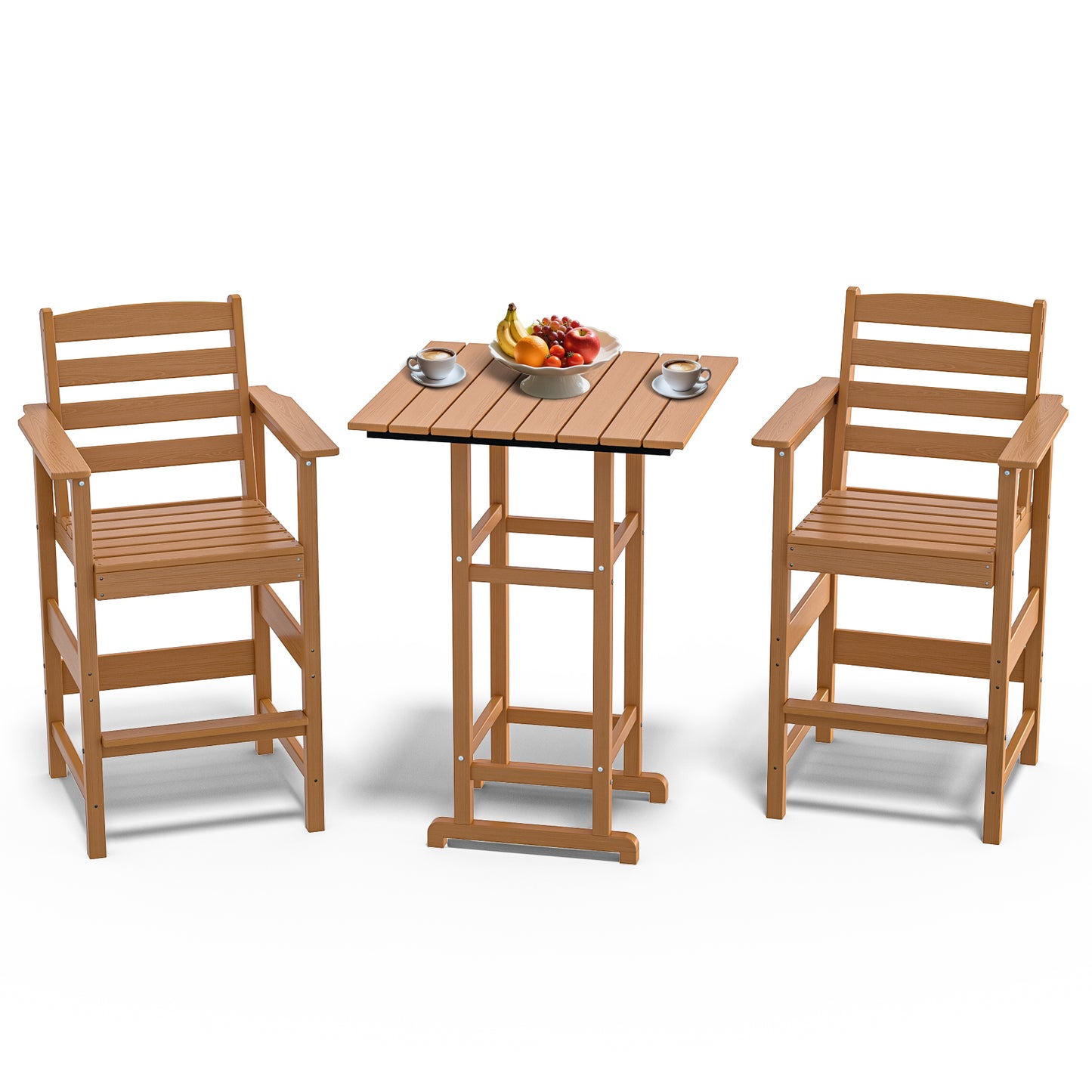 3-Piece All-Weather HDPE Bar Set – HDPE Bar Table with 2 Tall Bar Chairs, Fade-Resistant Outdoor Furniture for Balcony or Poolside