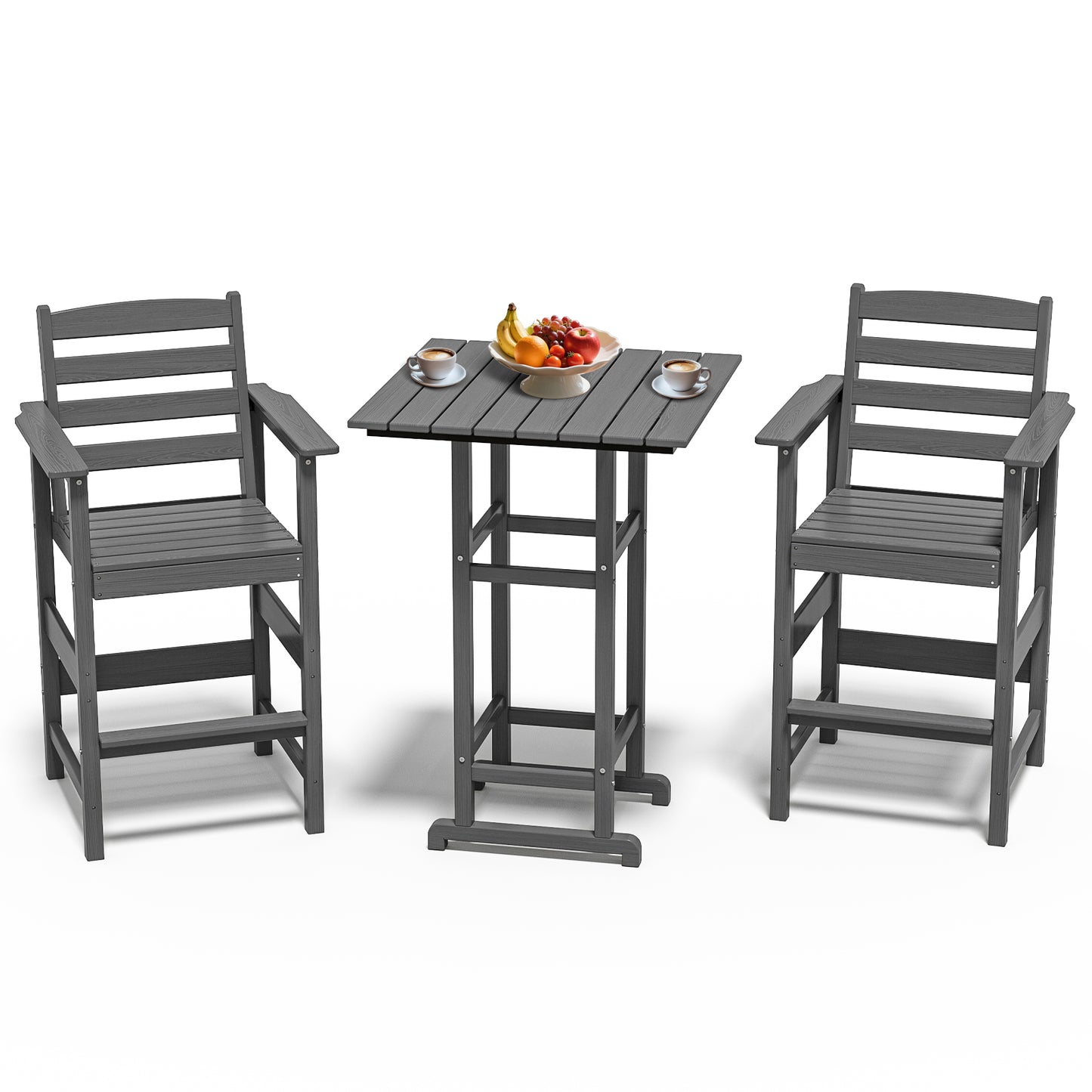 3-Piece All-Weather HDPE Bar Set – HDPE Bar Table with 2 Tall Bar Chairs, Fade-Resistant Outdoor Furniture for Balcony or Poolside