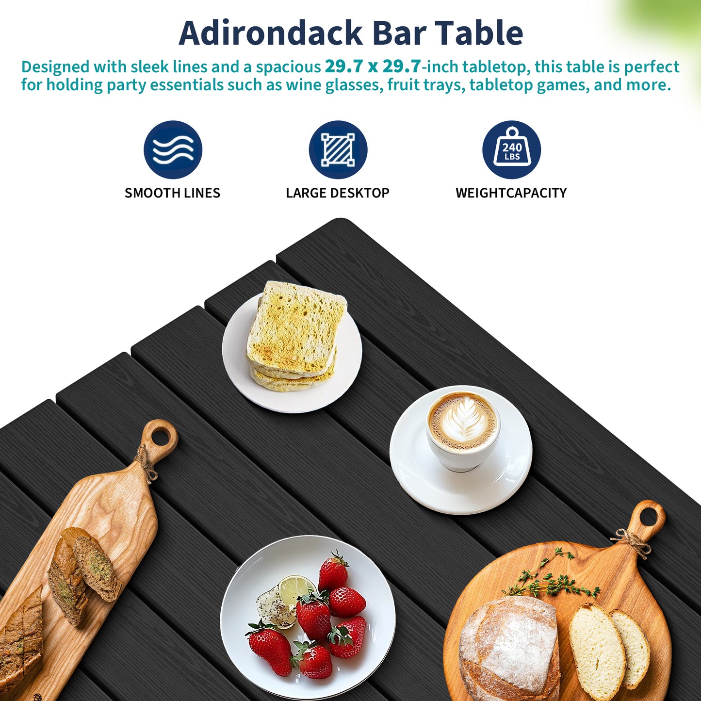 5-Piece HDPE Bar Set – All-Weather Patio Furniture with 4 Tall Chairs & 1 Square Table for Balcony, Garden, or Poolside