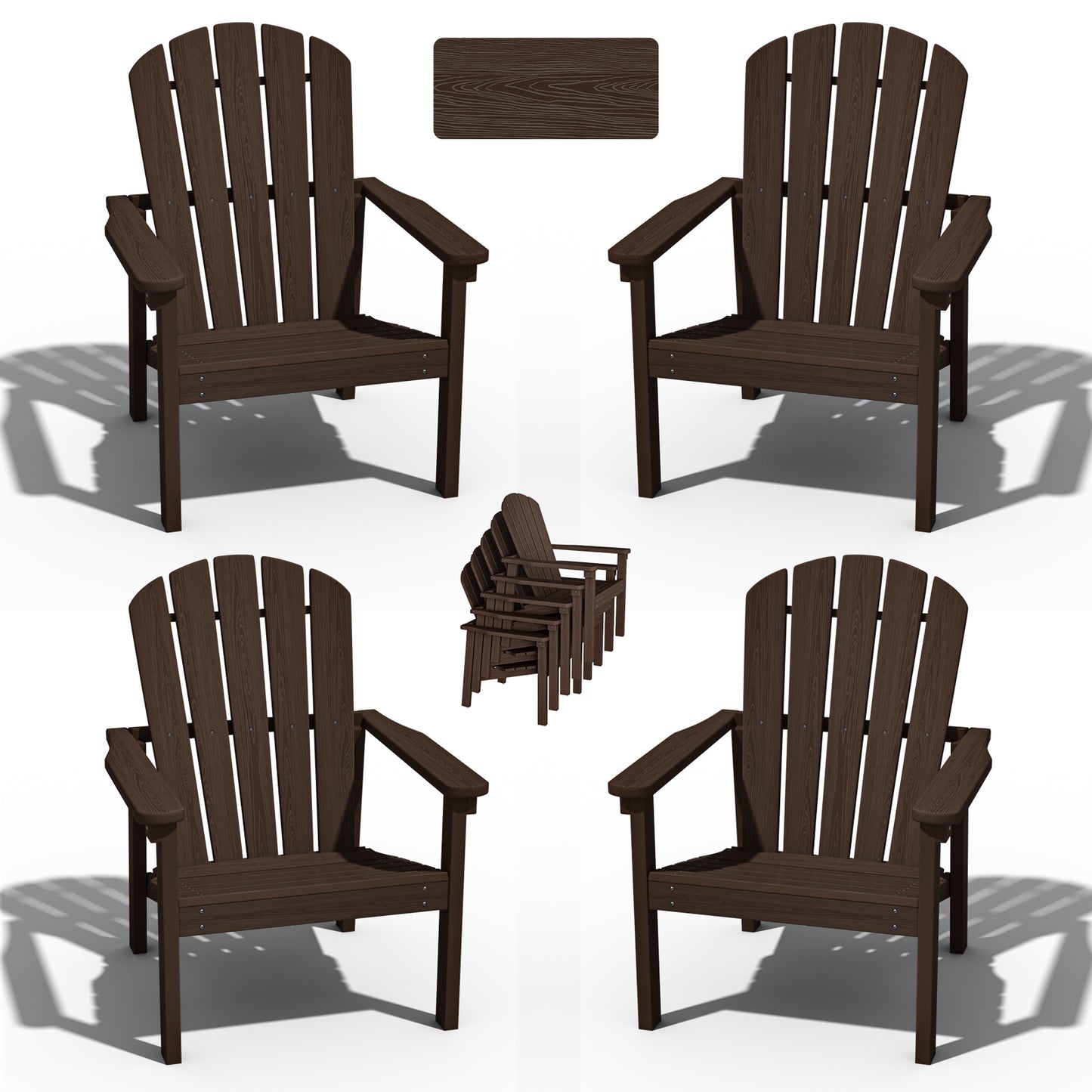 Set of 4 Stackable Adirondack Chairs - HDPE Outdoor Patio Set - Durable, Space-Saving & Weather-Resistant for Garden, Lawn & Deck