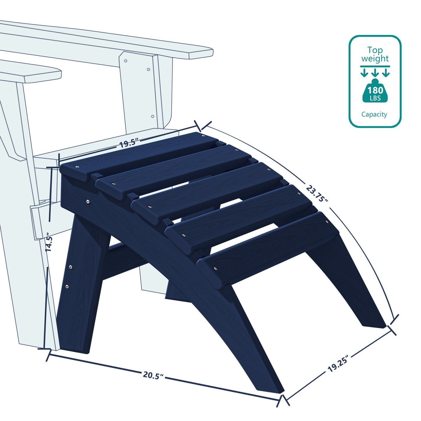 Nevilywood Folding Ottoman for Adirondack Chair – Weatherproof HDPE Footrest for Patio & Garden – Crack-Resistant, Fade-Proof, and Simple Assembly.