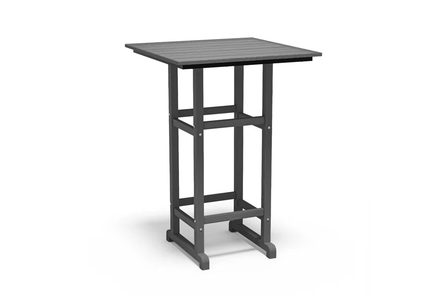 All-Weather HDPE 42" Square Bar Table – Tall Patio Pub Table with Footrest, Faux Wood Grain, Indoor/Outdoor Use
