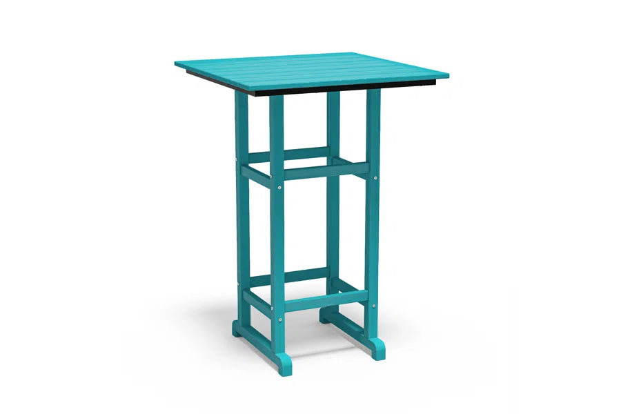 All-Weather HDPE 42" Square Bar Table – Tall Patio Pub Table with Footrest, Faux Wood Grain, Indoor/Outdoor Use