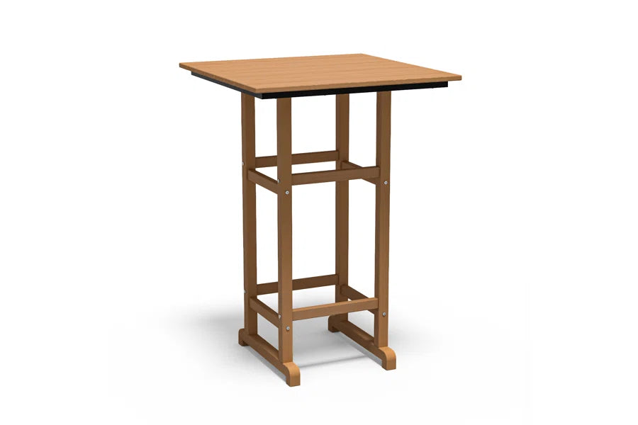 All-Weather HDPE 42" Square Bar Table – Tall Patio Pub Table with Footrest, Faux Wood Grain, Indoor/Outdoor Use