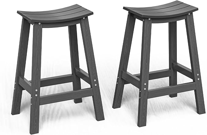 Set of 2 Bar Stools – HDPE All-Weather Chairs with Footrests for Kitchen or Patio