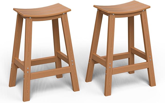 Set of 2 Bar Stools – HDPE All-Weather Chairs with Footrests for Kitchen or Patio
