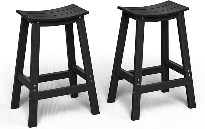 Set of 2 Bar Stools – HDPE All-Weather Chairs with Footrests for Kitchen or Patio