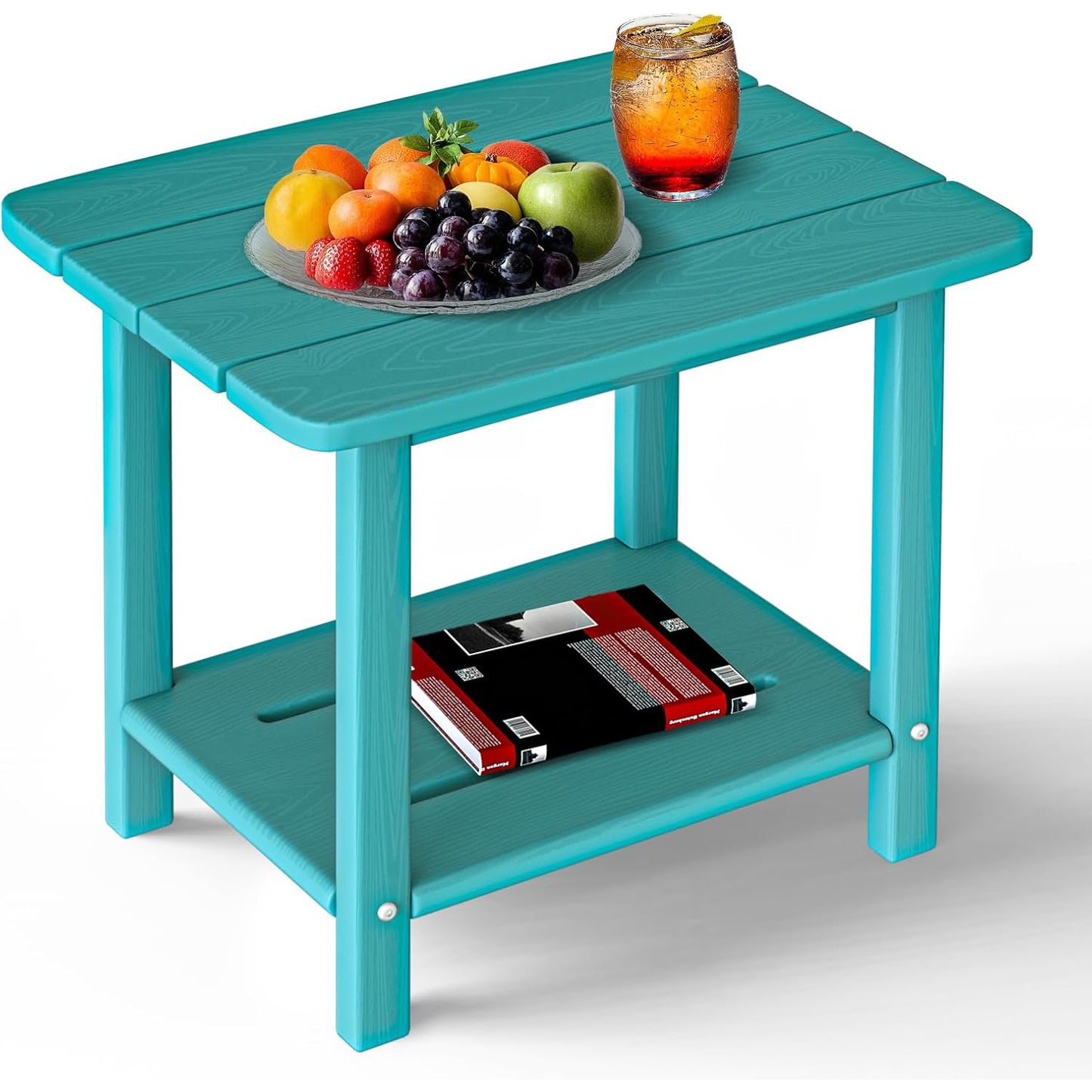 HDPE Adirondack 2-Tier End Table - Wood Texture, Weatherproof Outdoor Side Table - Sturdy & Durable for Patio, Poolside, Lawn, or Indoor Use