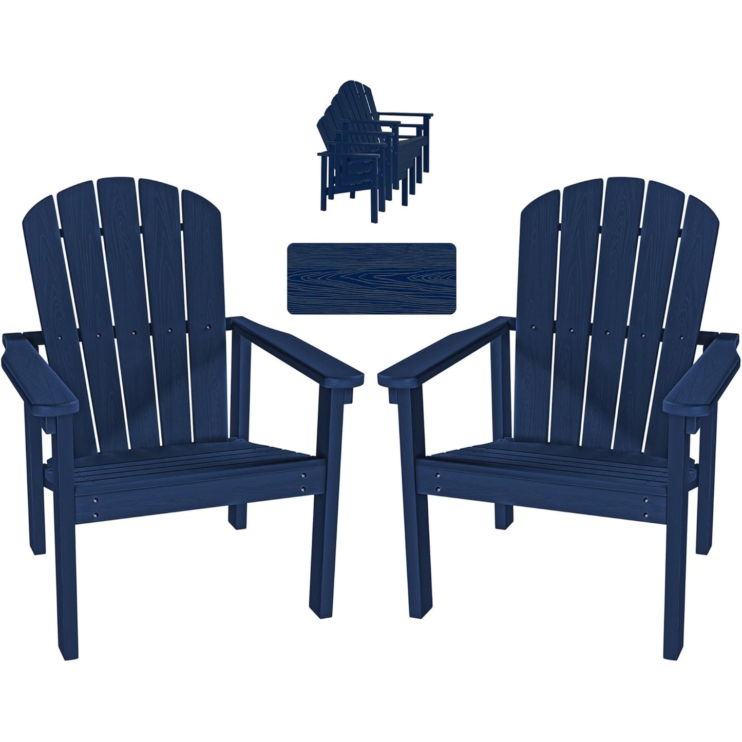 Set of 2 Stackable Adirondack Chairs - Weatherproof HDPE Outdoor Seating - Space-Saving & Durable for Patio, Porch, Lawn & Garden