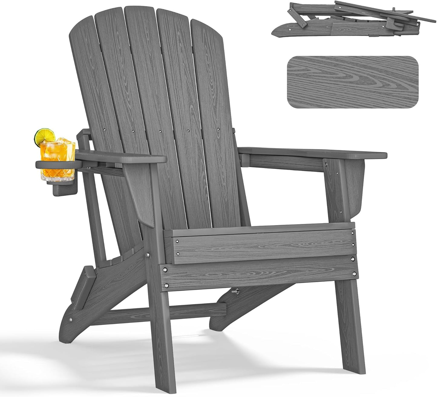 NEVILYWOOD HDPE Folding Adirondack Chair with Cup Holder Shell Back Design