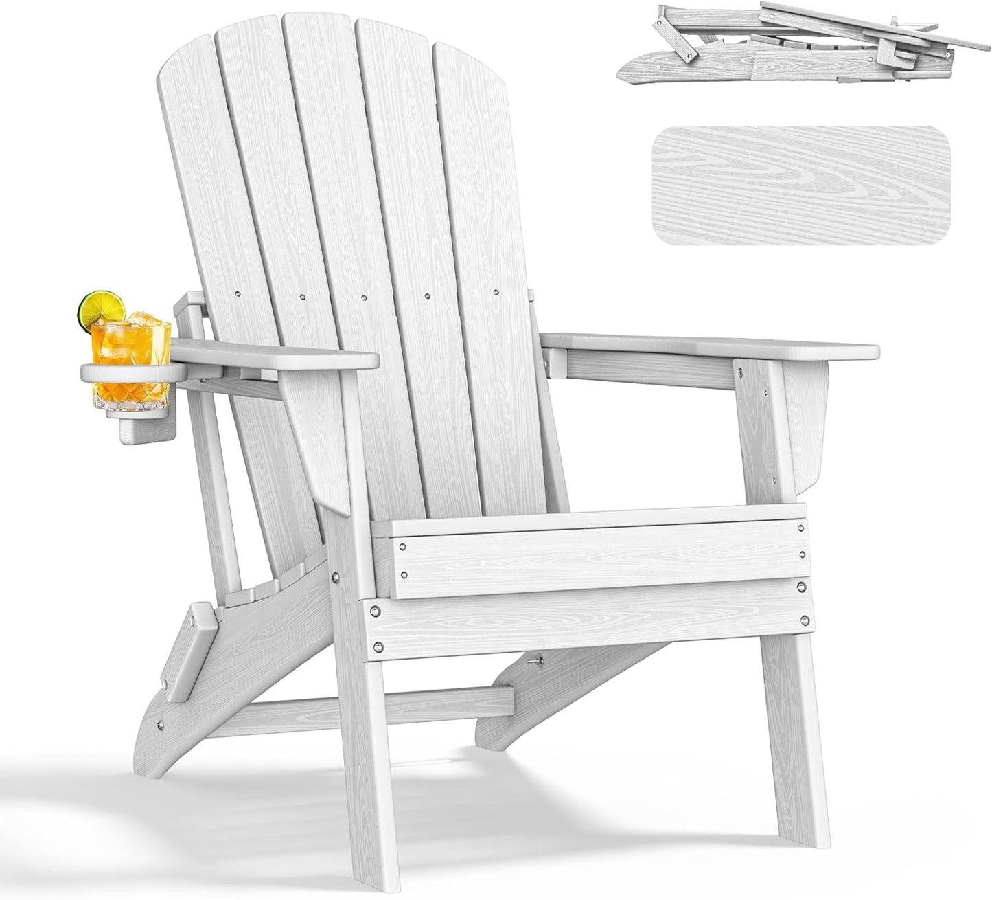 NEVILYWOOD HDPE Folding Adirondack Chair with Cup Holder Shell Back Design