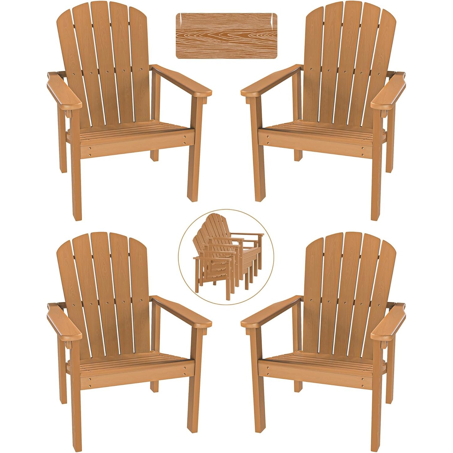 Set of 4 Stackable Adirondack Chairs - HDPE Outdoor Patio Set - Durable, Space-Saving & Weather-Resistant for Garden, Lawn & Deck