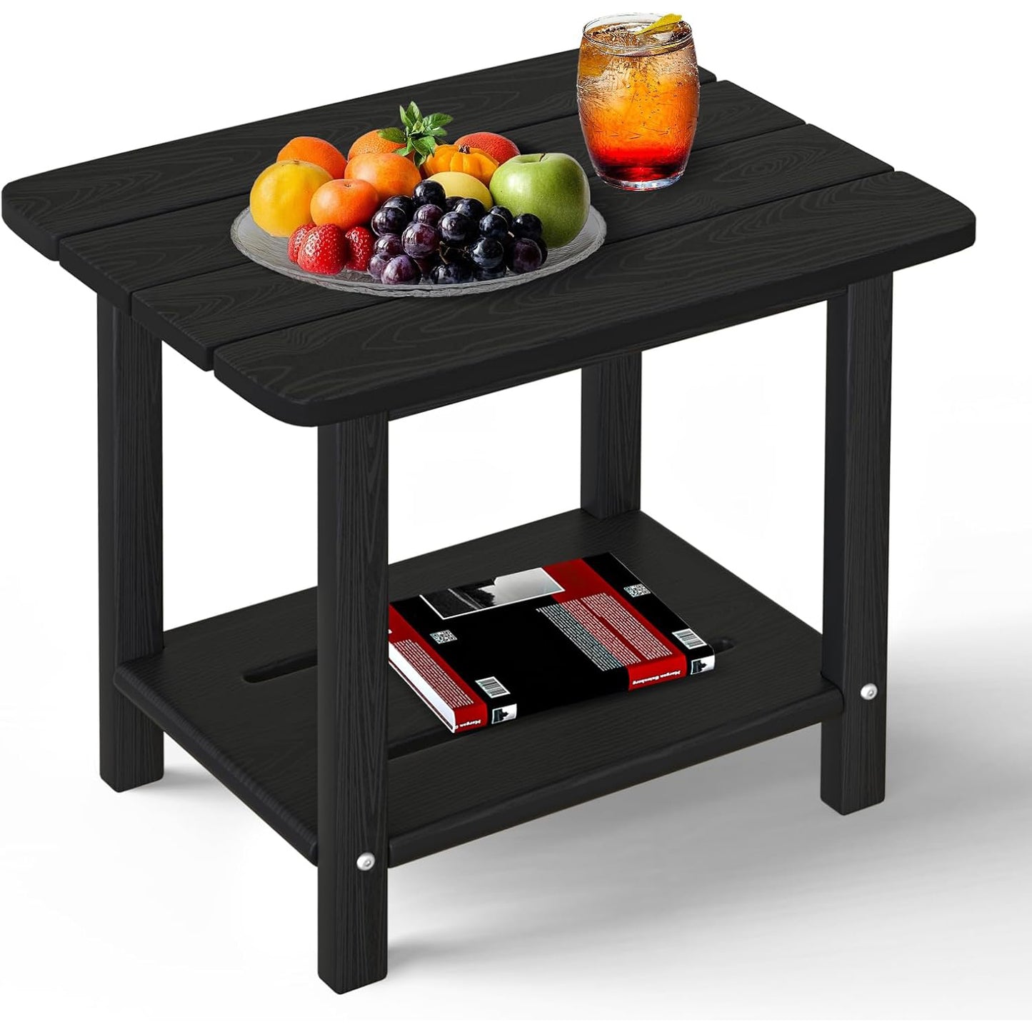 HDPE Adirondack 2-Tier End Table - Wood Texture, Weatherproof Outdoor Side Table - Sturdy & Durable for Patio, Poolside, Lawn, or Indoor Use
