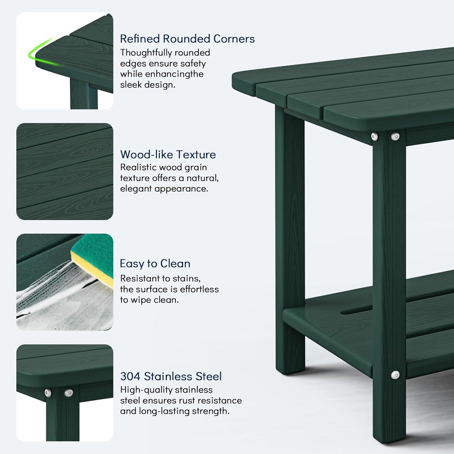 HDPE Adirondack 2-Tier End Table - Wood Texture, Weatherproof Outdoor Side Table - Sturdy & Durable for Patio, Poolside, Lawn, or Indoor Use