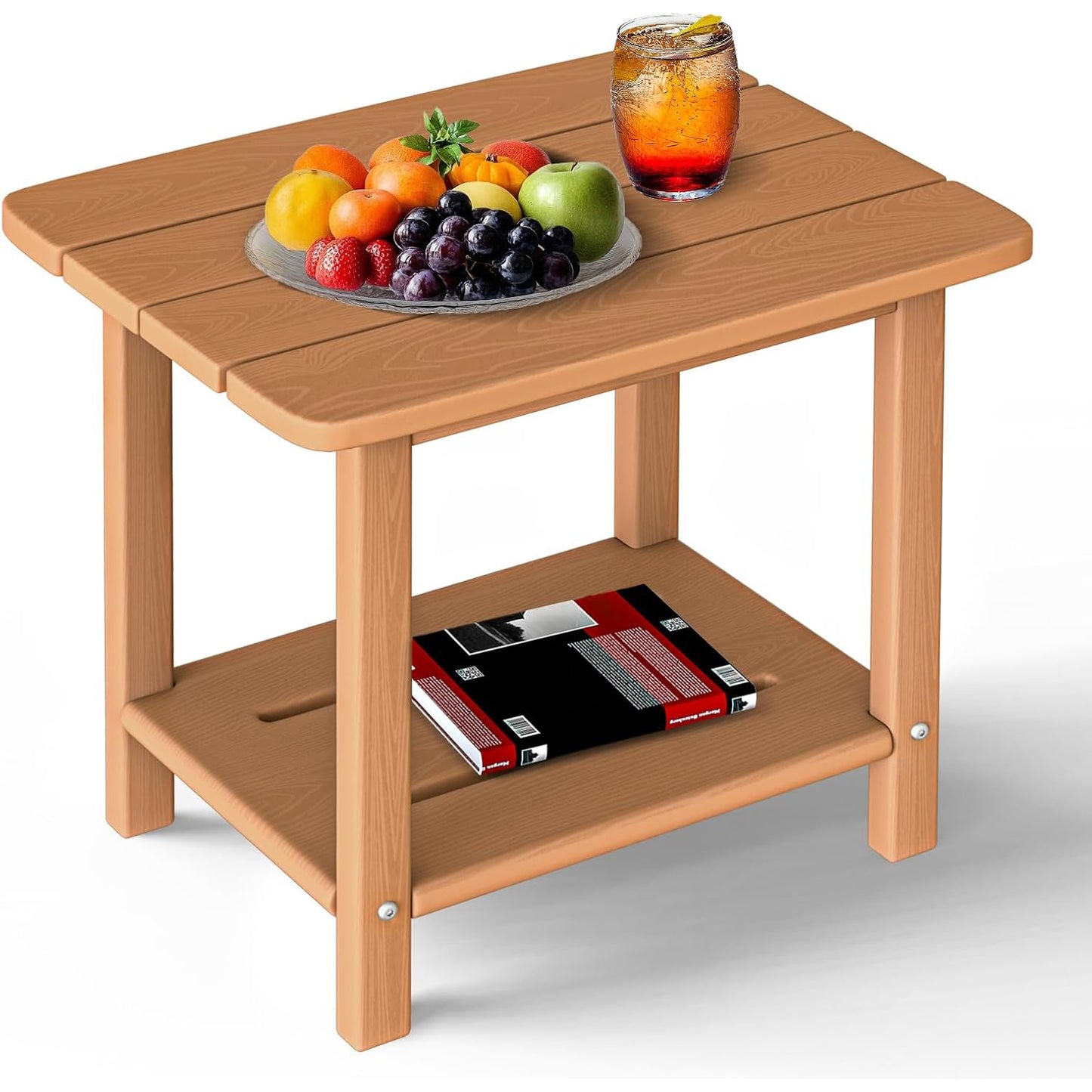 HDPE Adirondack 2-Tier End Table - Wood Texture, Weatherproof Outdoor Side Table - Sturdy & Durable for Patio, Poolside, Lawn, or Indoor Use