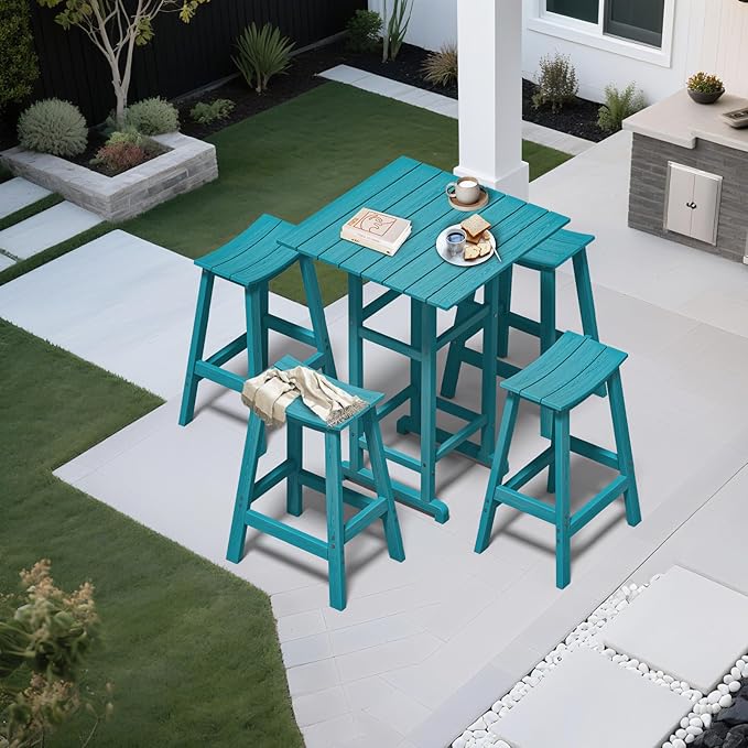 Set of 2 Bar Stools – HDPE All-Weather Chairs with Footrests for Kitchen or Patio