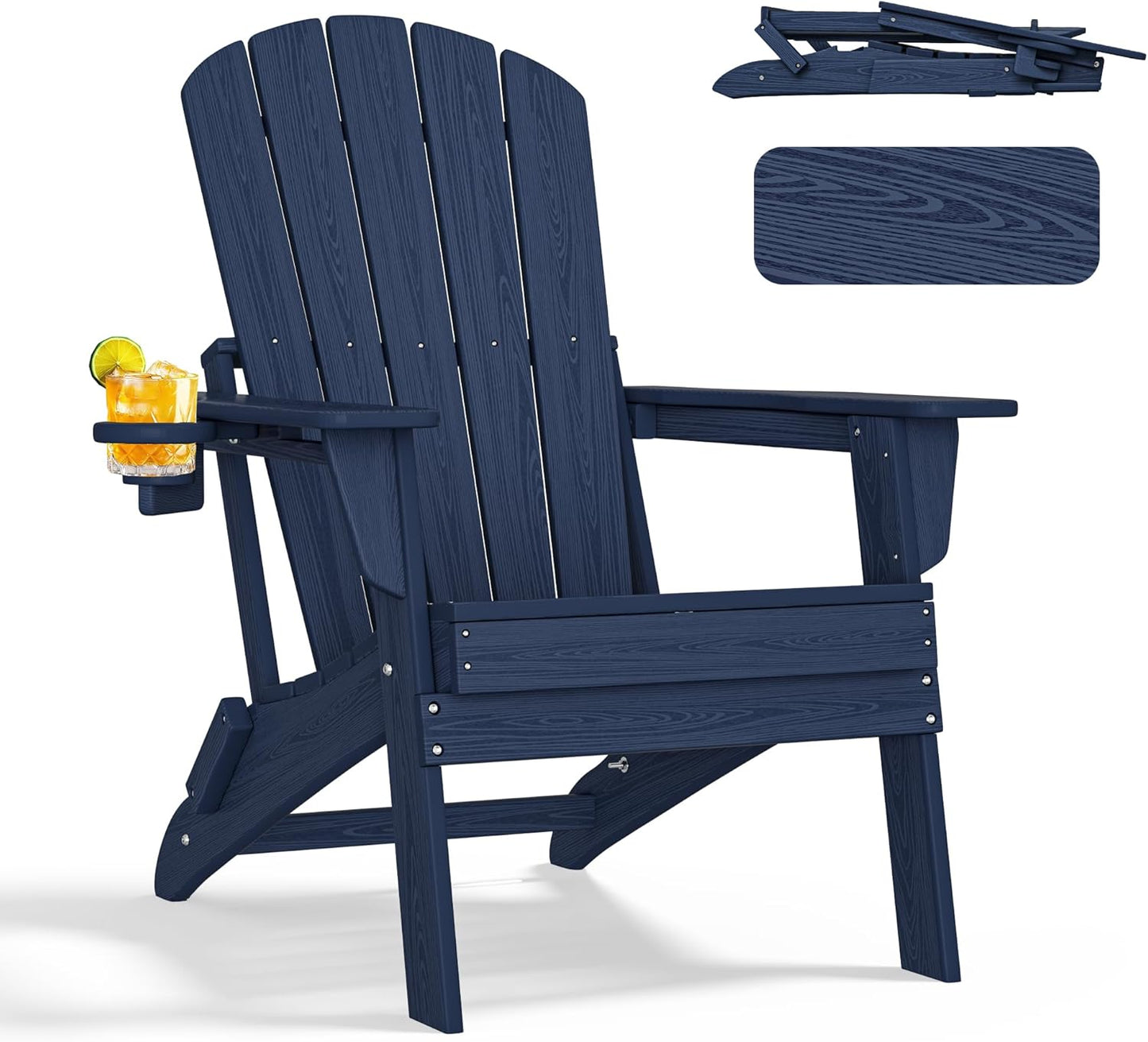 NEVILYWOOD HDPE Folding Adirondack Chair with Cup Holder Shell Back Design