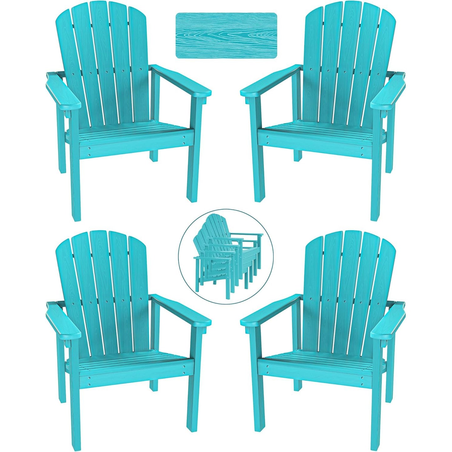 Set of 4 Stackable Adirondack Chairs - HDPE Outdoor Patio Set - Durable, Space-Saving & Weather-Resistant for Garden, Lawn & Deck