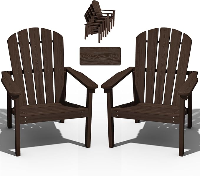 Set of 2 Stackable Adirondack Chairs - Weatherproof HDPE Outdoor Seating - Space-Saving & Durable for Patio, Porch, Lawn & Garden
