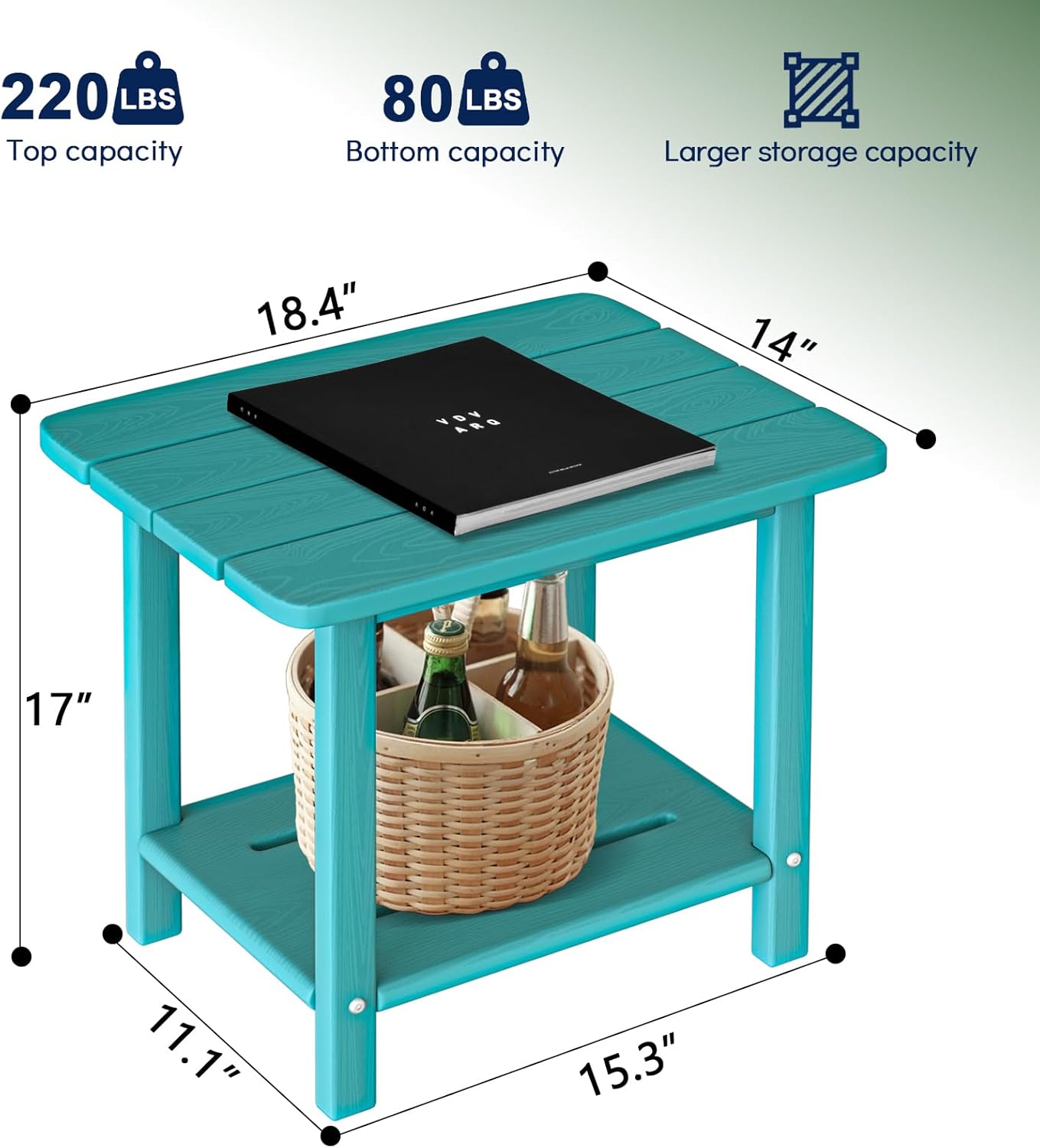 HDPE Adirondack 2-Tier End Table - Wood Texture, Weatherproof Outdoor Side Table - Sturdy & Durable for Patio, Poolside, Lawn, or Indoor Use