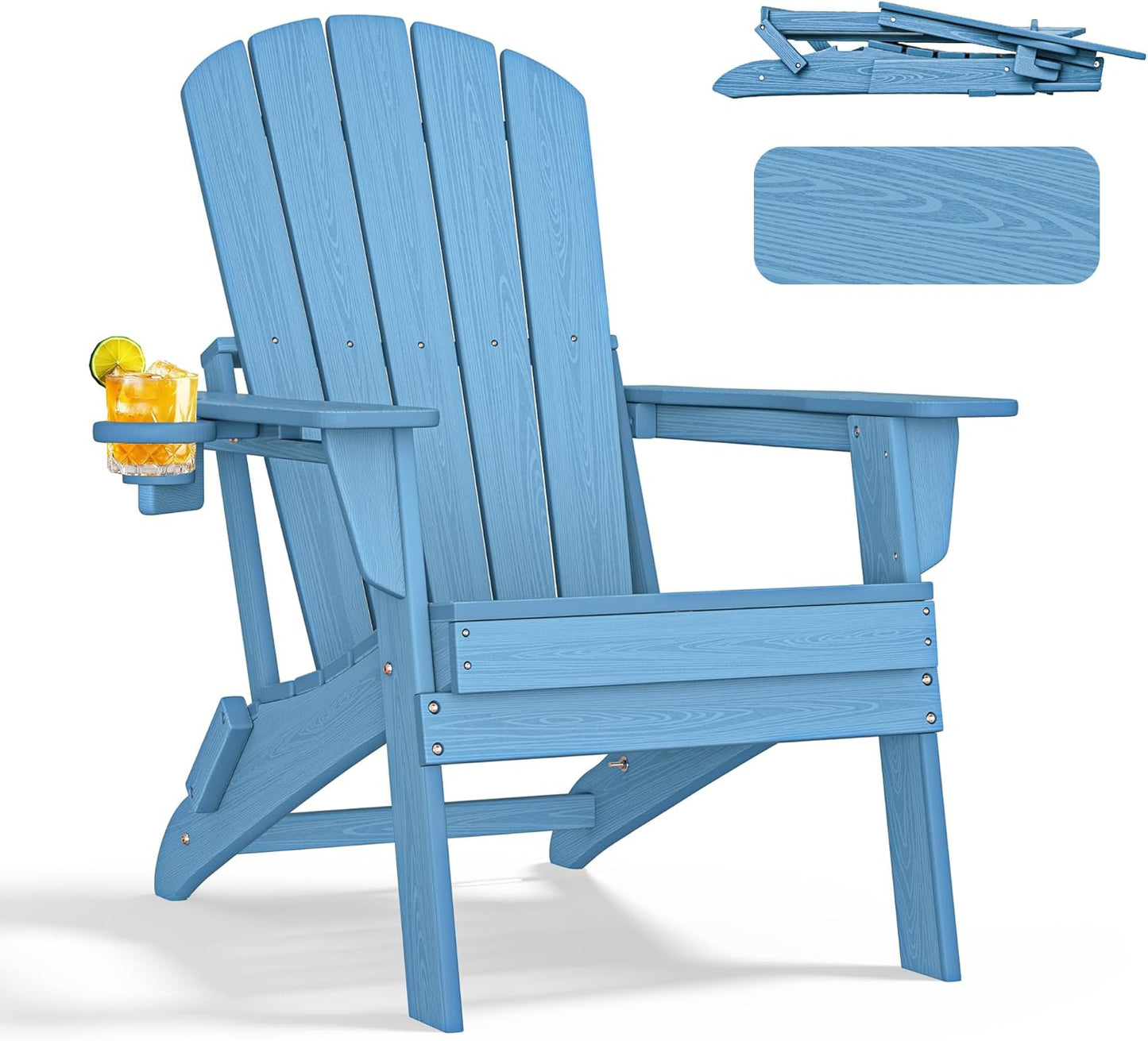 NEVILYWOOD HDPE Folding Adirondack Chair with Cup Holder Shell Back Design