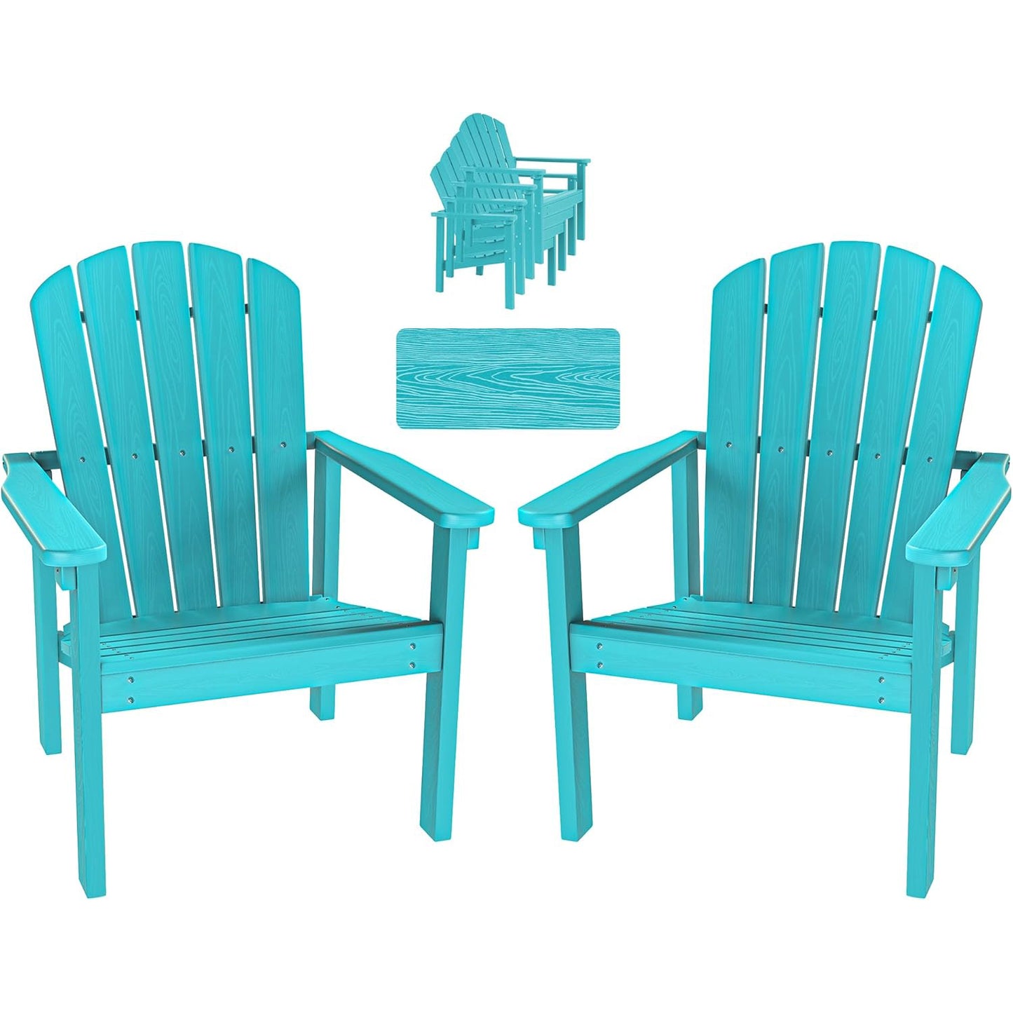 Set of 2 Stackable Adirondack Chairs - Weatherproof HDPE Outdoor Seating - Space-Saving & Durable for Patio, Porch, Lawn & Garden
