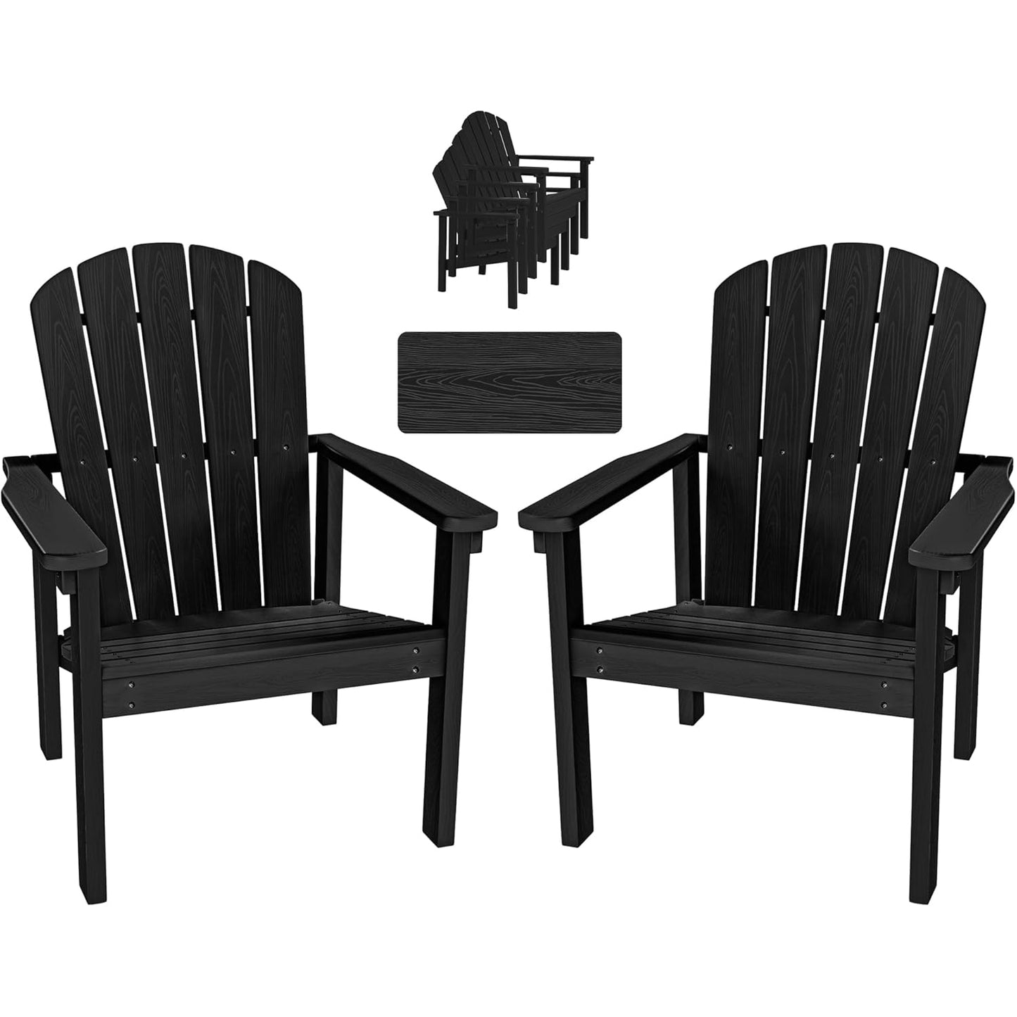 Set of 2 Stackable Adirondack Chairs - Weatherproof HDPE Outdoor Seating - Space-Saving & Durable for Patio, Porch, Lawn & Garden