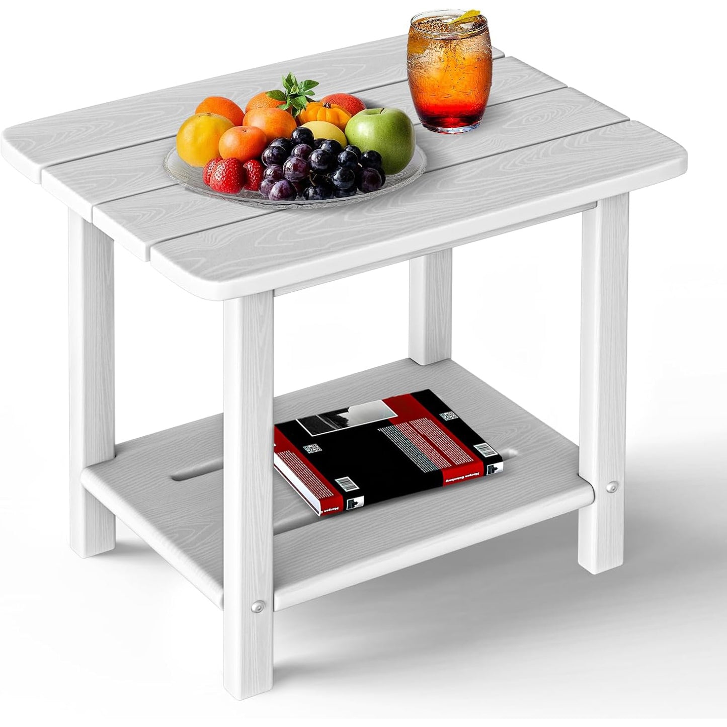 HDPE Adirondack 2-Tier End Table - Wood Texture, Weatherproof Outdoor Side Table - Sturdy & Durable for Patio, Poolside, Lawn, or Indoor Use