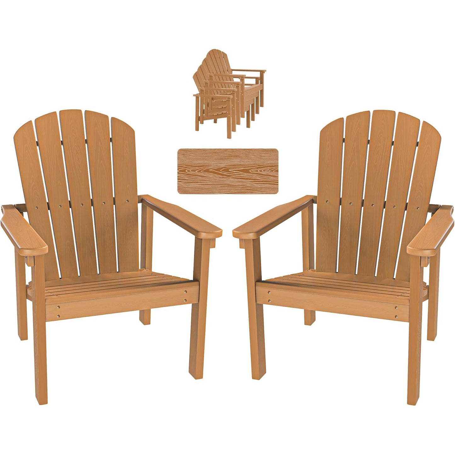 Set of 2 Stackable Adirondack Chairs - Weatherproof HDPE Outdoor Seating - Space-Saving & Durable for Patio, Porch, Lawn & Garden