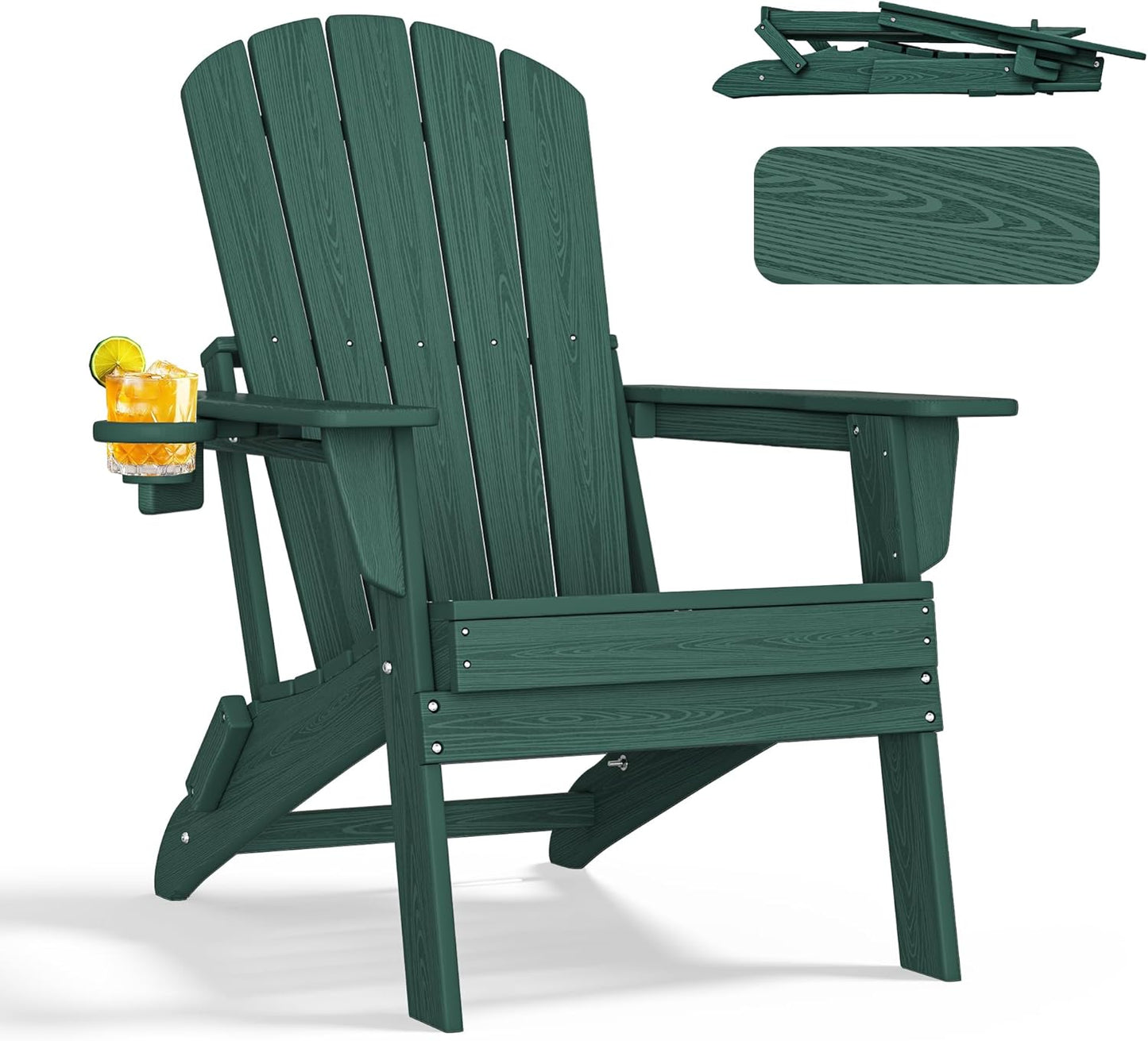 NEVILYWOOD HDPE Folding Adirondack Chair with Cup Holder Shell Back Design