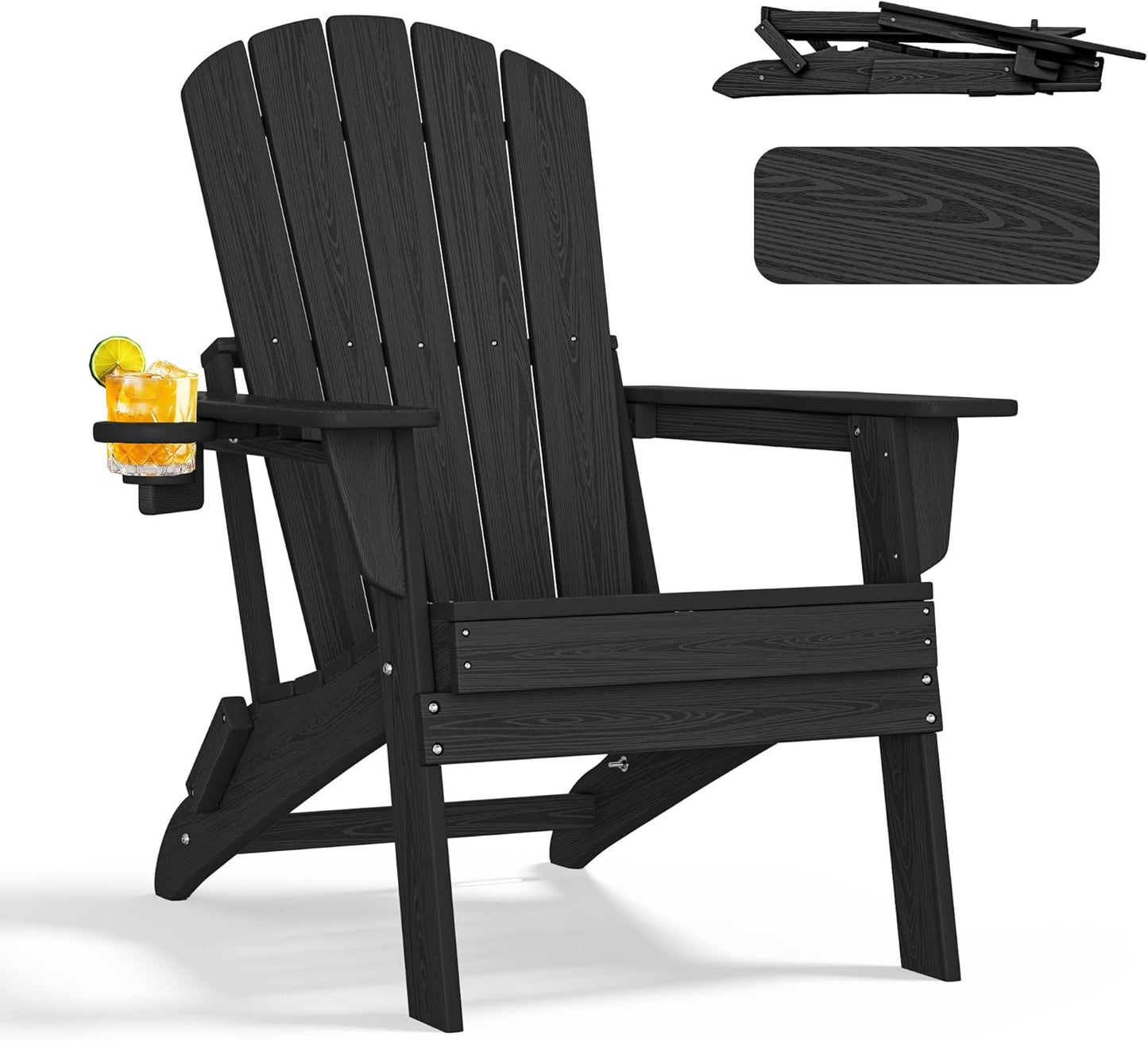 NEVILYWOOD HDPE Folding Adirondack Chair with Cup Holder Shell Back Design