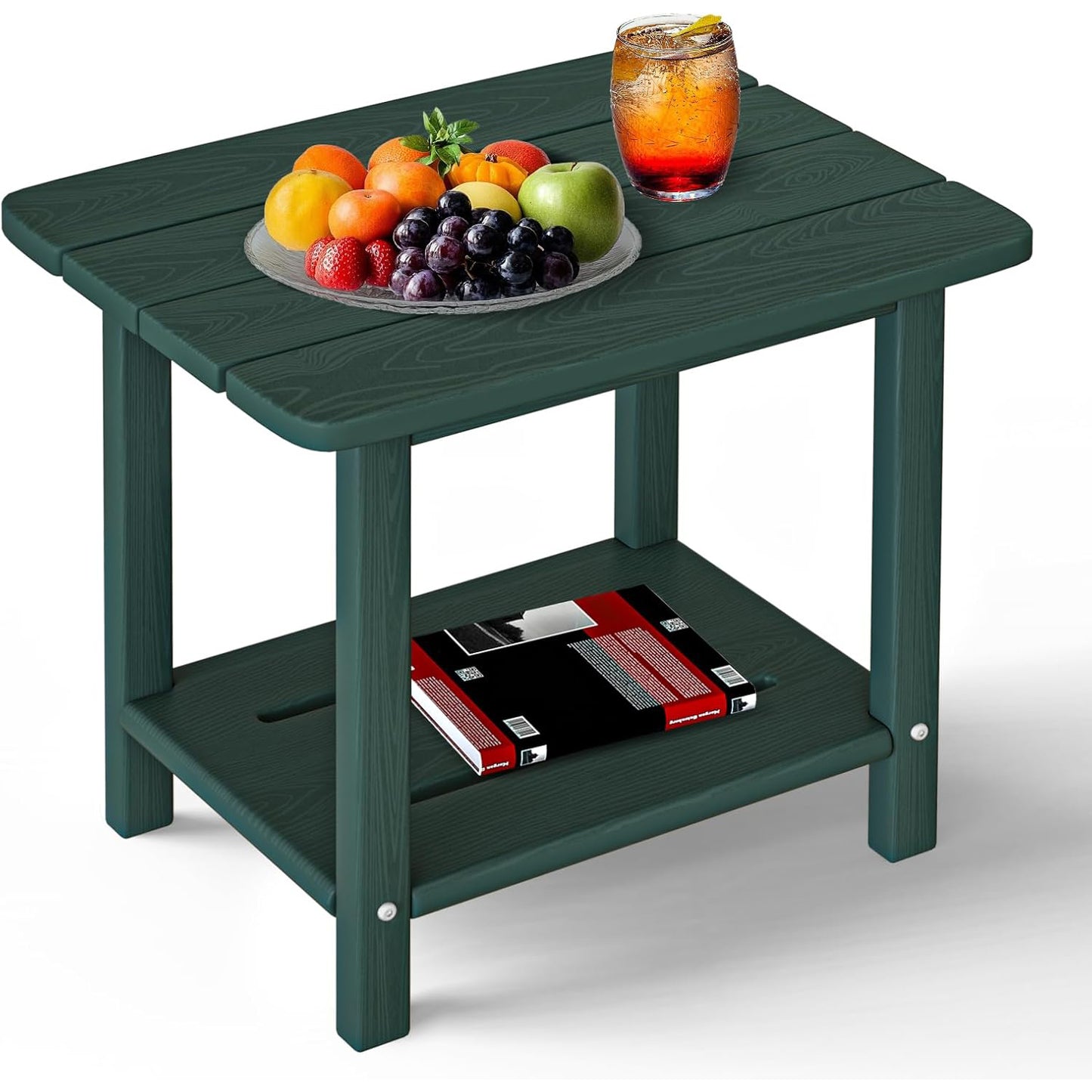 HDPE Adirondack 2-Tier End Table - Wood Texture, Weatherproof Outdoor Side Table - Sturdy & Durable for Patio, Poolside, Lawn, or Indoor Use
