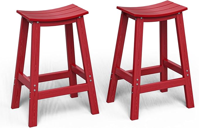 Set of 2 Bar Stools – HDPE All-Weather Chairs with Footrests for Kitchen or Patio