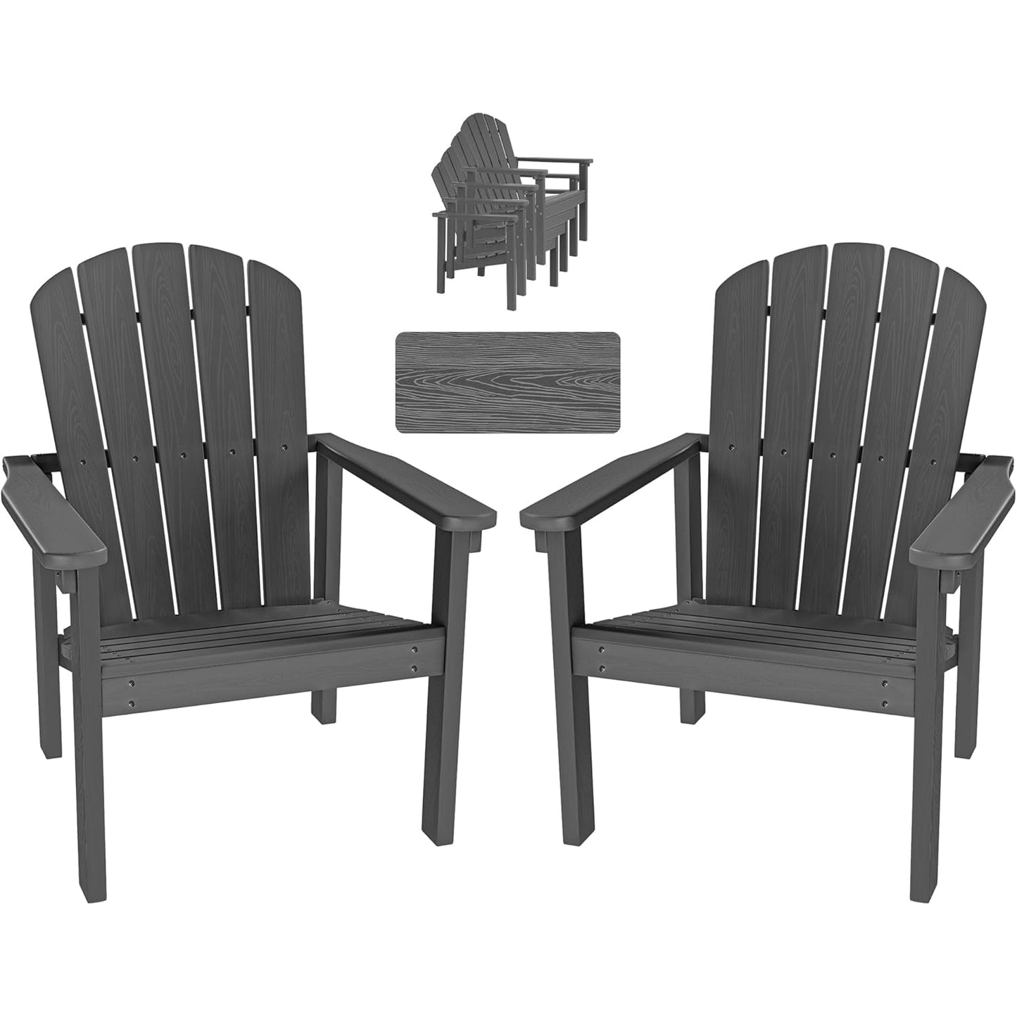 Set of 2 Stackable Adirondack Chairs - Weatherproof HDPE Outdoor Seating - Space-Saving & Durable for Patio, Porch, Lawn & Garden