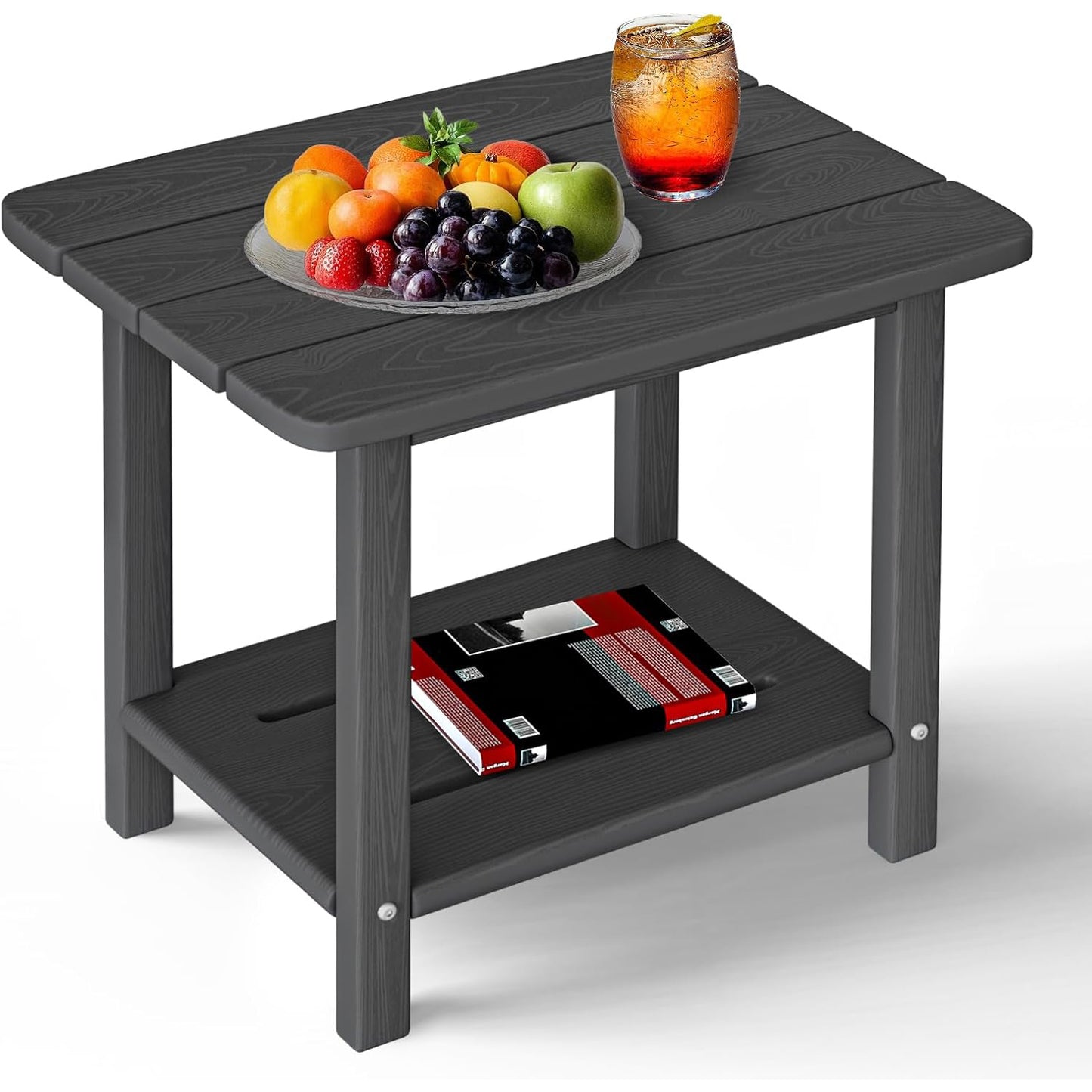HDPE Adirondack 2-Tier End Table - Wood Texture, Weatherproof Outdoor Side Table - Sturdy & Durable for Patio, Poolside, Lawn, or Indoor Use