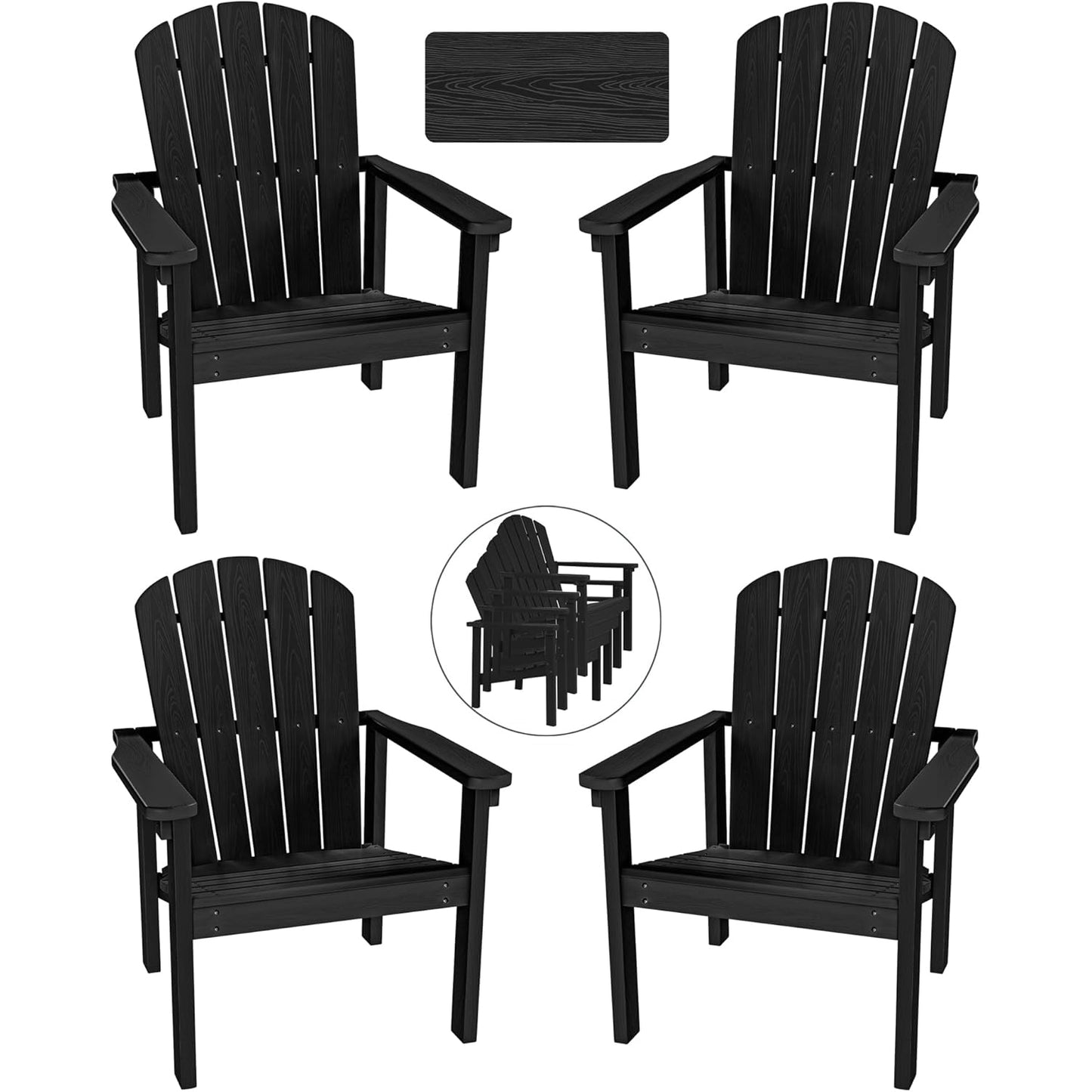 Set of 4 Stackable Adirondack Chairs - HDPE Outdoor Patio Set - Durable, Space-Saving & Weather-Resistant for Garden, Lawn & Deck