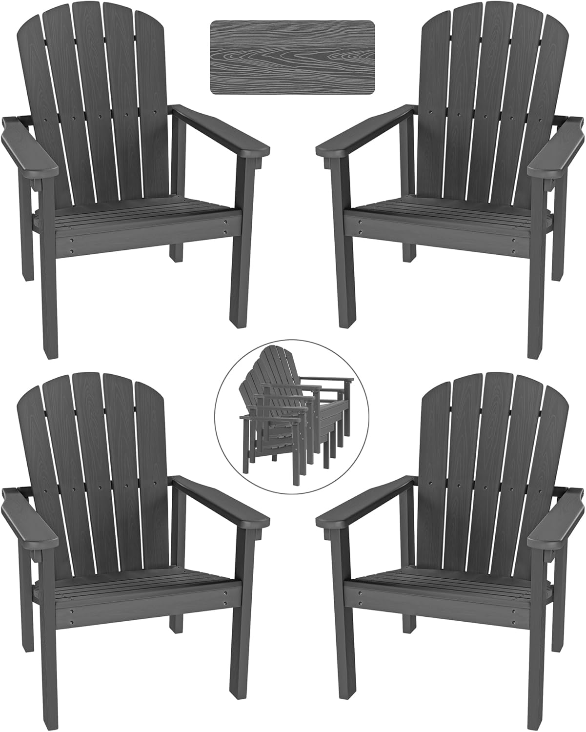 Set of 4 Stackable Adirondack Chairs - HDPE Outdoor Patio Set - Durable, Space-Saving & Weather-Resistant for Garden, Lawn & Deck