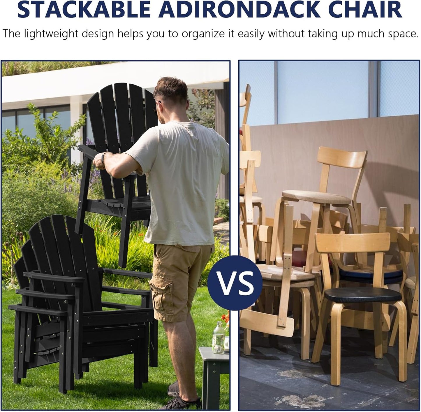 Stackable Adirondack Chair - All-Weather HDPE Outdoor Patio Chair - Durable & Space-Saving for Easy Storage - Perfect for Porch, Lawn, or Garden