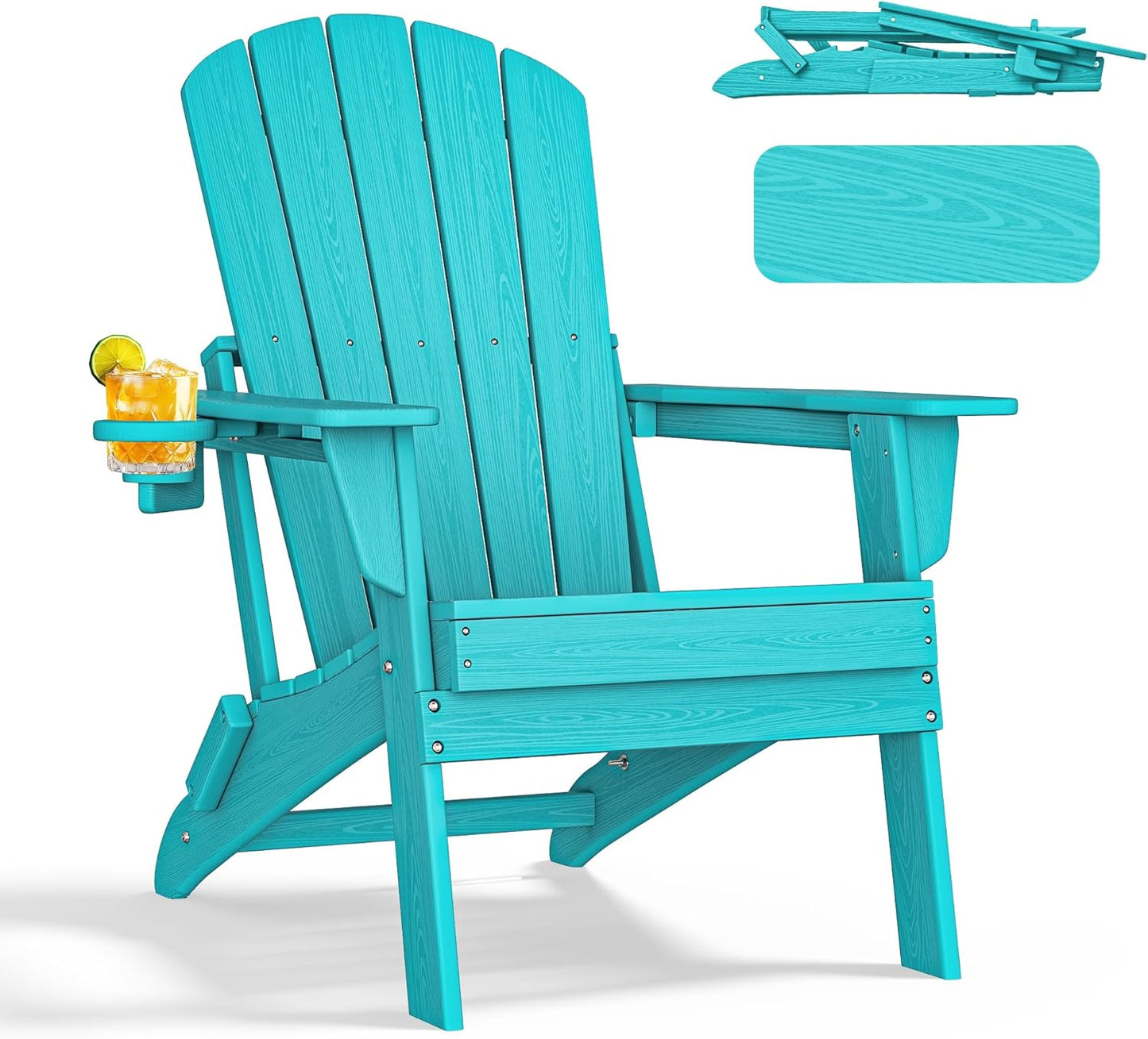 NEVILYWOOD HDPE Folding Adirondack Chair with Cup Holder Shell Back Design