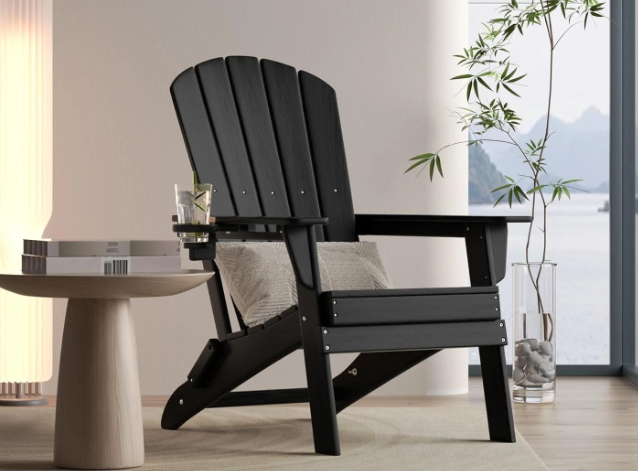 Discover Effortless Outdoor Luxury: The Nevilywood Folding Adirondack Chair with Cup Holder