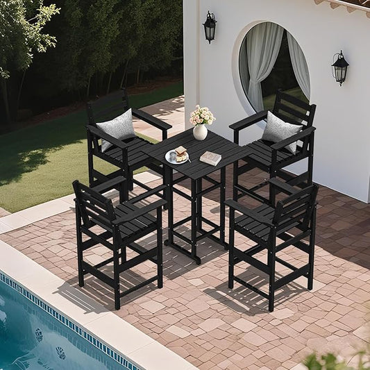 Bring Elevated Comfort to Your Patio: Discover the 5-Piece Bar Height Adirondack Set