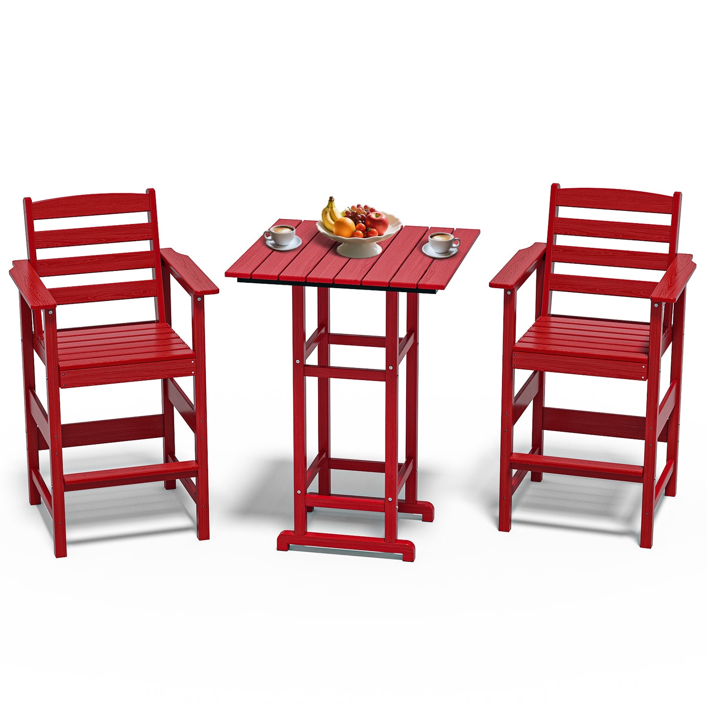3-Piece All-Weather HDPE Bar Set – HDPE Bar Table with 2 Tall Bar Chairs, Fade-Resistant Outdoor Furniture for Balcony or Poolside