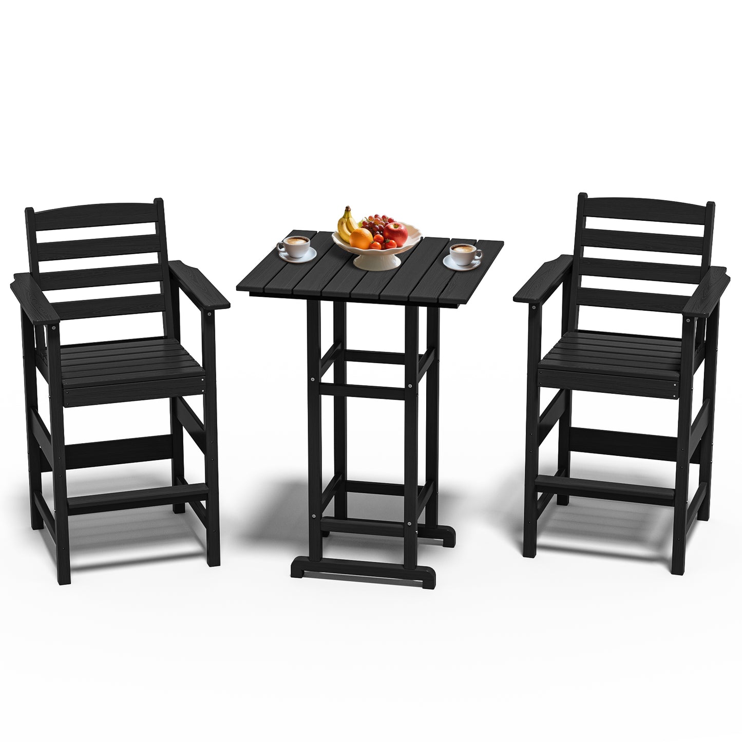 3-Piece All-Weather HDPE Bar Set – HDPE Bar Table with 2 Tall Bar Chairs, Fade-Resistant Outdoor Furniture for Balcony or Poolside