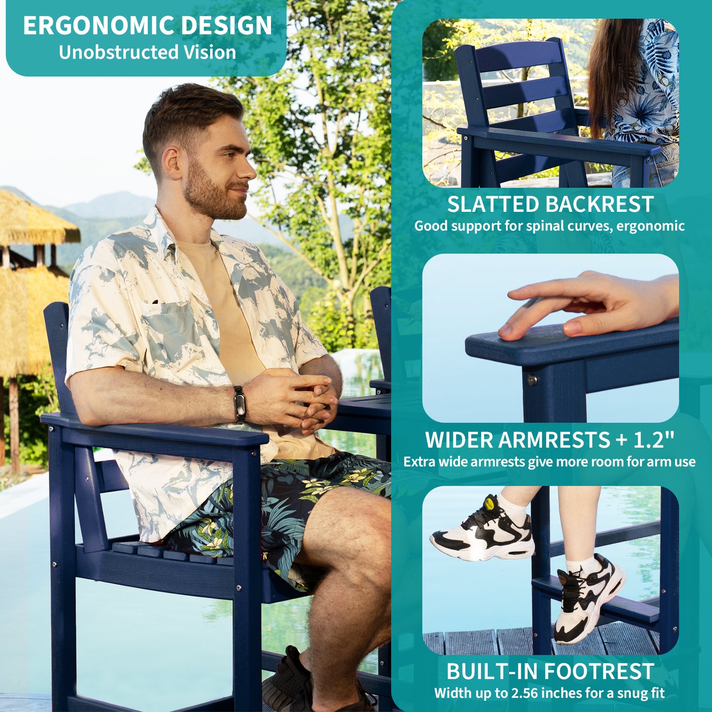 Set of 2 Tall Adirondack Bar Chairs – All-Weather HDPE Patio Seating