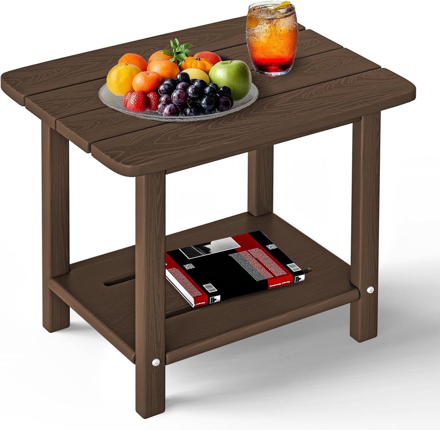 HDPE Adirondack 2-Tier End Table - Wood Texture, Weatherproof Outdoor Side Table - Sturdy & Durable for Patio, Poolside, Lawn, or Indoor Use