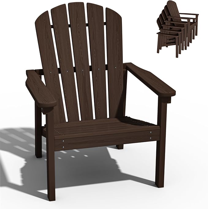 Stackable Adirondack Chair - All-Weather HDPE Outdoor Patio Chair - Durable & Space-Saving for Easy Storage - Perfect for Porch, Lawn, or Garden