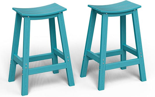 Set of 2 Saddle Bar Stools – HDPE All-Weather Chairs with Footrests for Kitchen or Patio